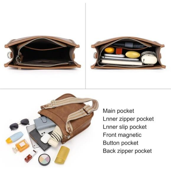 Vegan Leather Crossbody Bag Set Hobo Purse with Adjustable Guitar Strap - Picture 4 of 7